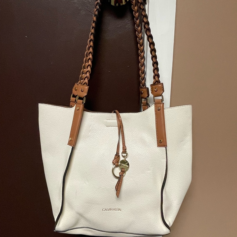 Calvin Klein Cream and Tan Tote Bag